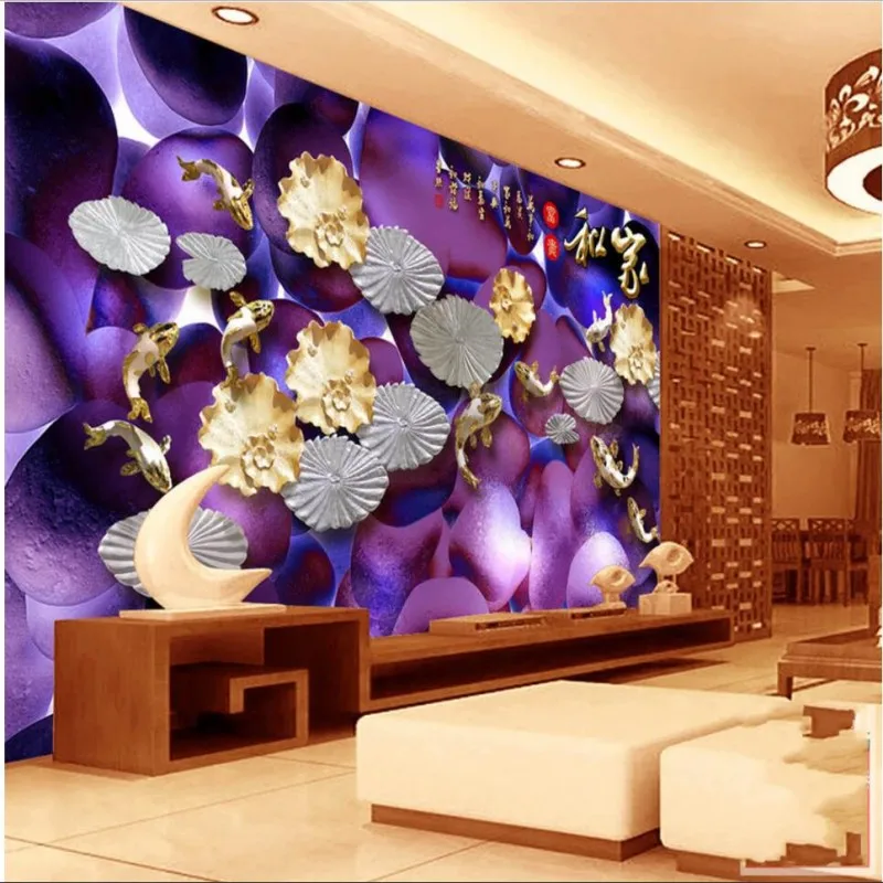 beibehang Translucent pebble color carvings and rich background wall custom large fresco silk fabric green wallpaper mural