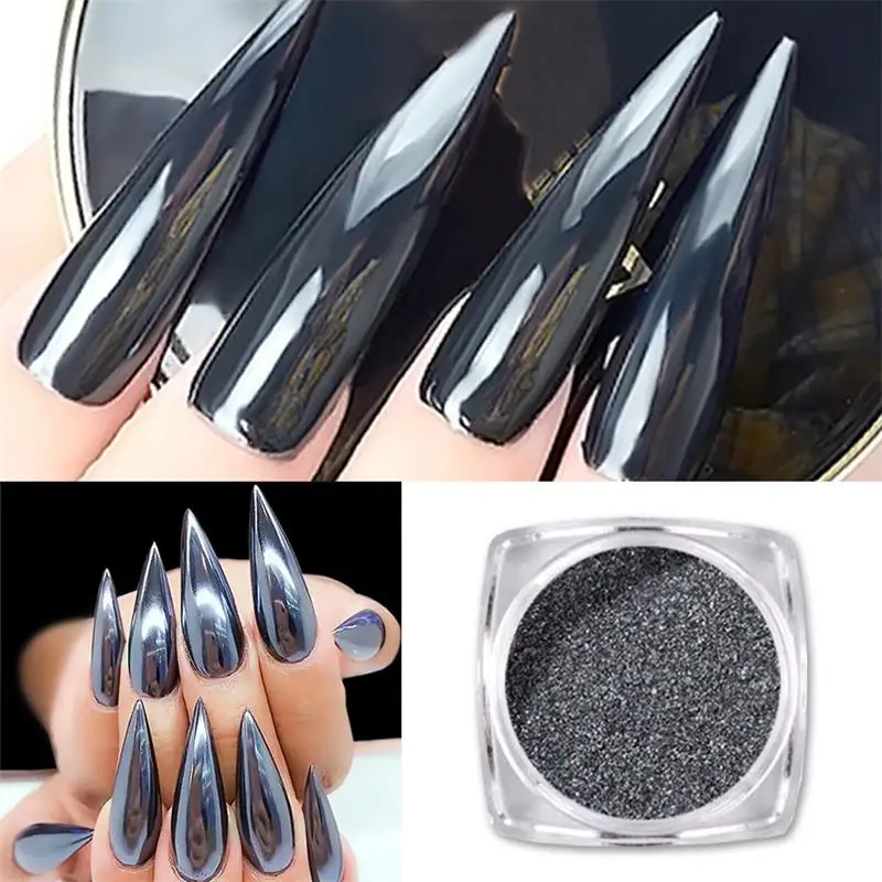 1G/BOX Holographic Magic Mirror Black Nail Glitter Powder Shining Chrome Pigment Dust DIY Nail Art Decorations