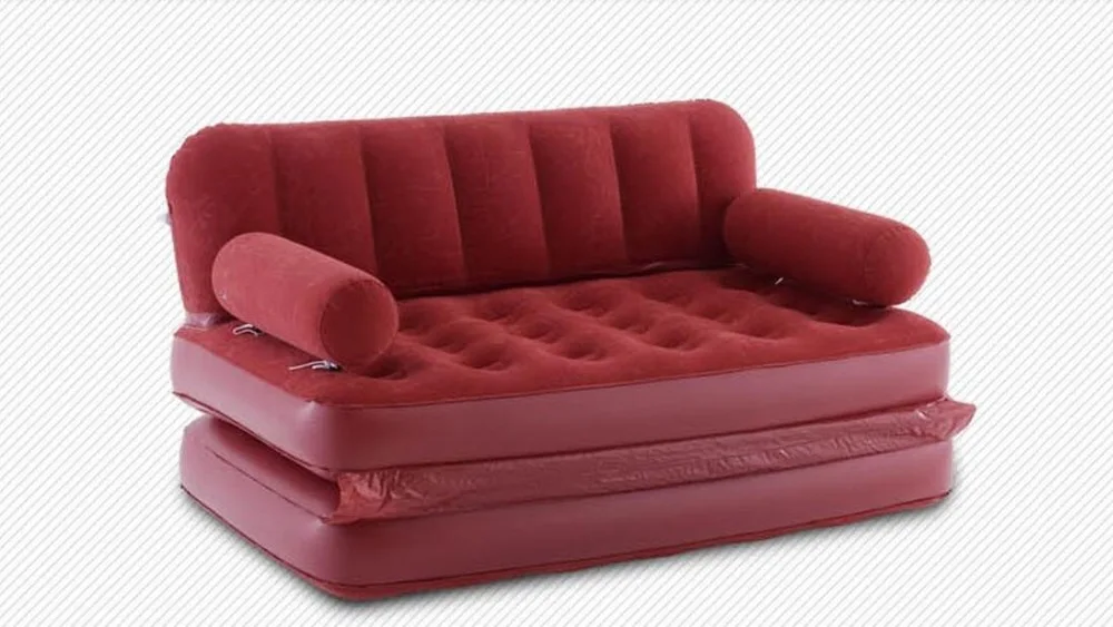 5 in 1 inflatable sofa bed flocking inflate sofa bed double bed folding sofa double inflated lounge chair,red large relax lounge