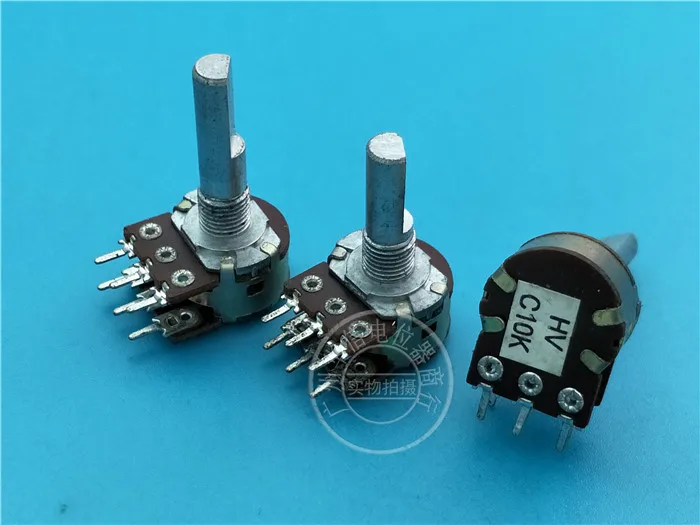 6pcs for  HV 148-type Double Rotary Potentiometer C10K / Knurling Shaft Optional Handle Length 20MMF 25MMF