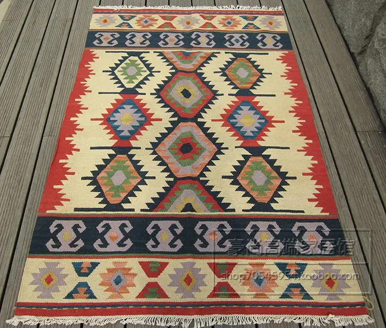 Import KILIM Kilim Hand Woven Wool Carpet Vintage National Wind Living Room Coffee Table Carpet 16gc149yg4