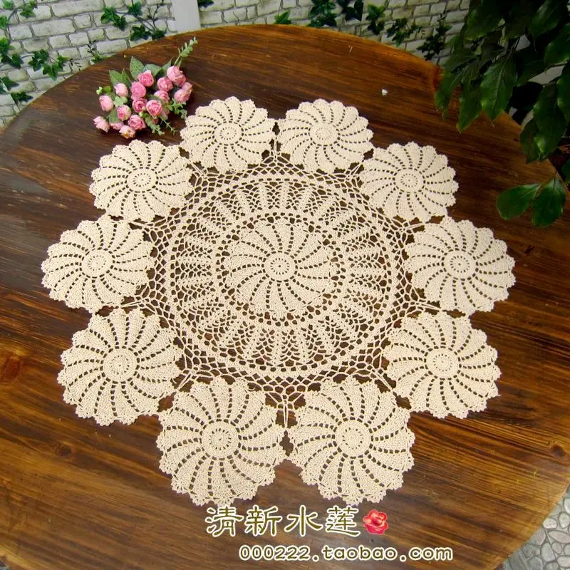 2015 new arrival cotton tablecloth with flower crochet round table cloth cutout knitted table runner table mat table cover