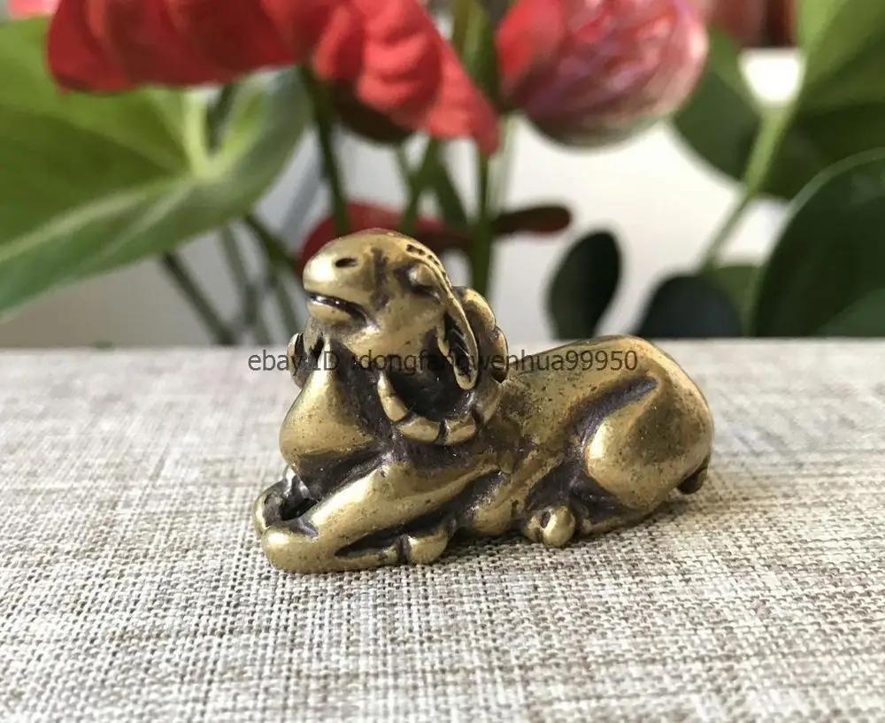 4 CM Folk Feng Shui Bronze Brass Chinese Zodiac Sheep Goat Statue