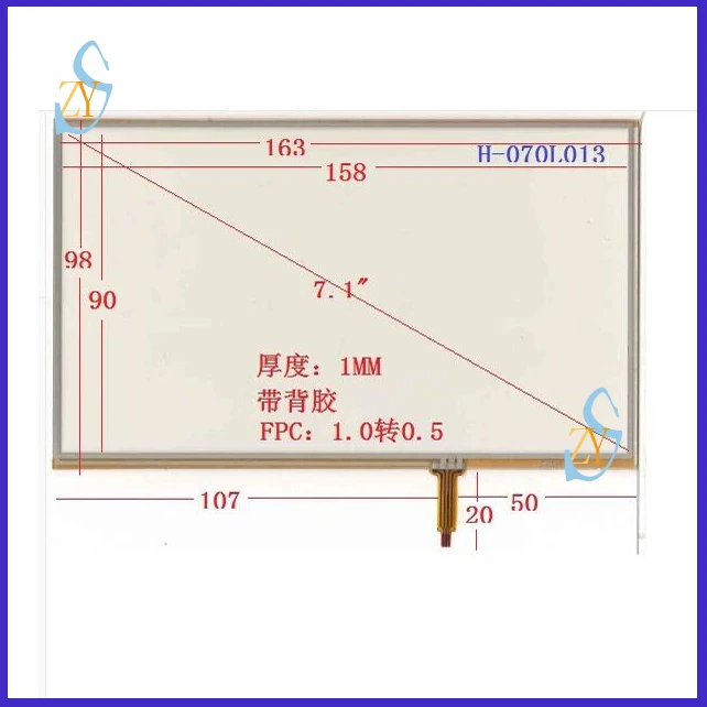 

ZhiYuSun H-070L013 4 wire 7inch TOUCH SCREEN 163mm*98mm for gps glass sensor touch width 98mm length 163mm the cable2.5mm