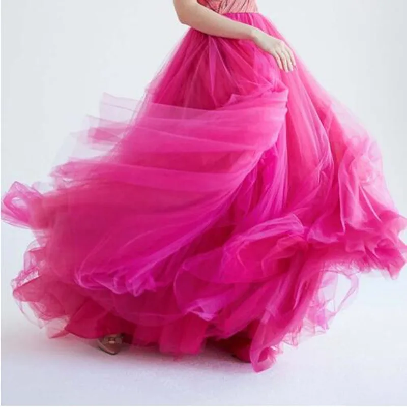 Fuchsia Puffy Long Tulle Skirts Women Zipper Style Female Tutu Skirt For Adult Photoshoots Custom Made Any Color Saias Free