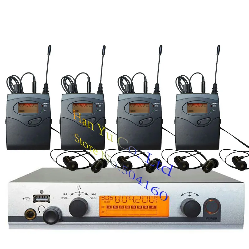 

4 Receivers Pro ear monitors wireless Feedback System with in-ear headphone for Stage Performance Club Bar TV station Monitoring