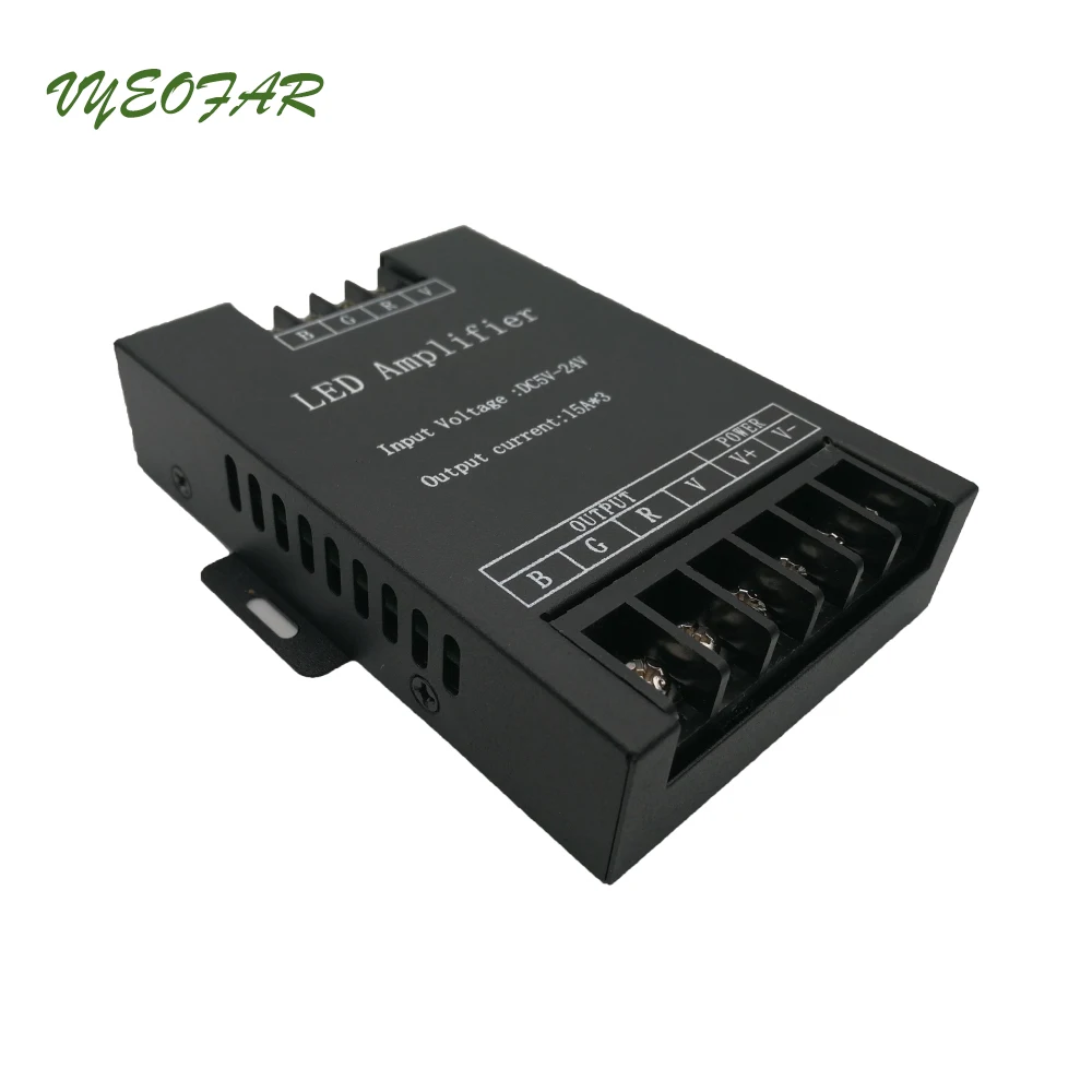 New Led RGB Power Repeater Controller 5V/12V/24V Input 15A 3 Channel 45 Ampere Output RGB Strip String Big High Power Amplifier