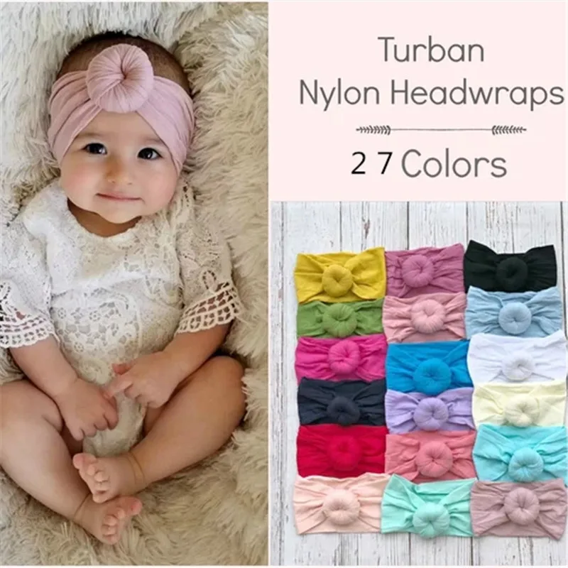 1PCS 27 Colors Bebe Round Knot headbands Elastic Wide Donut hairwraps Fabric cotton Girls Nylon Turban bows Hair Accessories