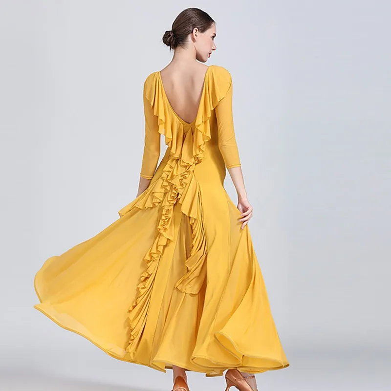 yellow ballroom dress woman ballroom dance clothes red spanish flamenco dress viennese waltz dress fringe tango dress foxtrot