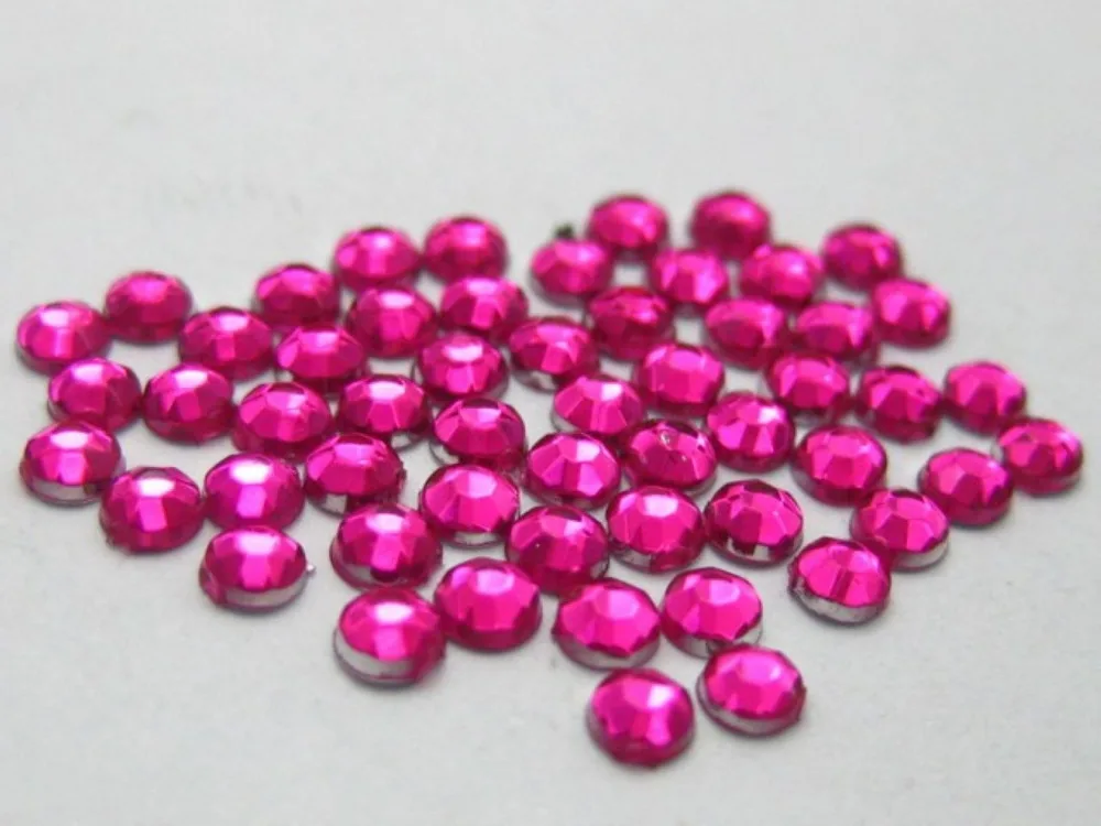 

2000 Hot Pink Acrylic Round Rhinestone Flatback Bead 2.5mm +Storage Box