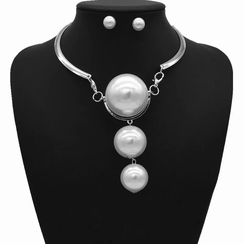 Dubai Gold Pearl Wedding Jewelry Sets African Bridal Necklace Earrings Exaggerated Style Women Fashion Accessories