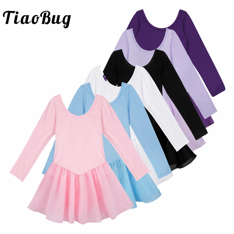 Children Kids Dancing Ballet Tutu Dress Girls Long Sleeve Skirted Tulle Ballet Dancewear Dress Leotard Ballerina Dancing Clothes