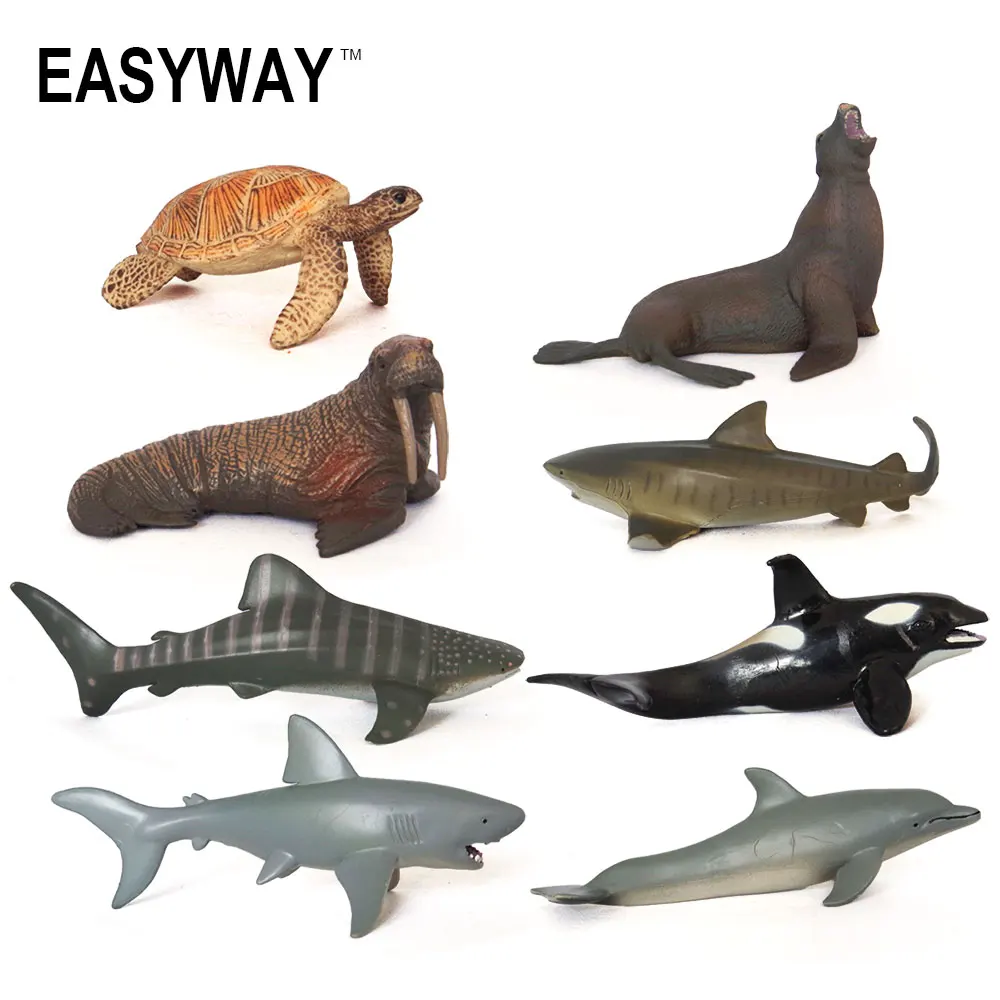 Easyway Sea Life Animals Turtle Toys Set Turtles Figurines Walrus Plastic Shark Fish Model Kids Toy Educational Zoo Figure PVC