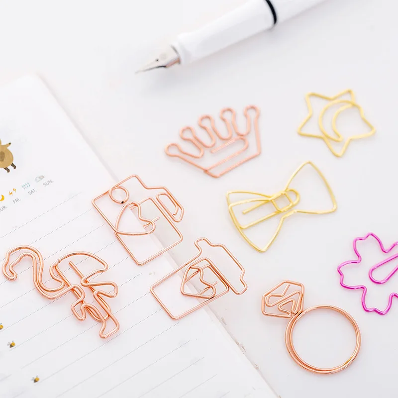 2PCS Sweet Rose Gold Metal Bookmark Clip Cute Cartoon Bookmark Paper Clip Teacher School Office Supply