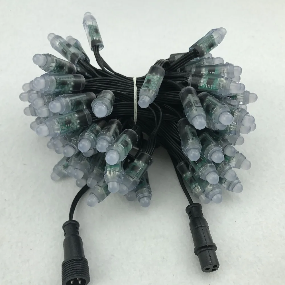 100pcs/set bullet regulated type DC12V addressable 12mm WS2811 RGB led smart pixel node;BLACK 18AWG wire,IP68;with 2m xConnect