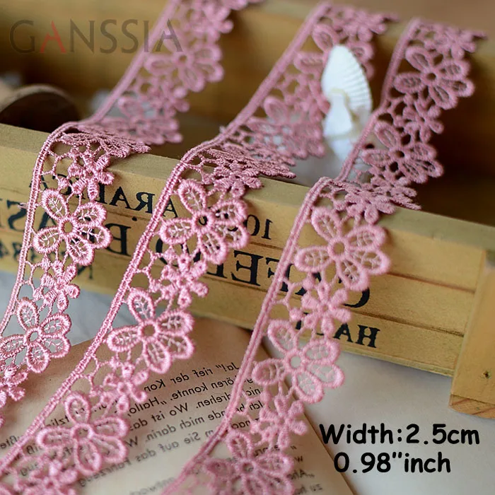 1yard Width:2.5cm Pink Flower Embroidered Lace Sewing Accessories Trim Lace DIY Curtain Dress (ss-621)