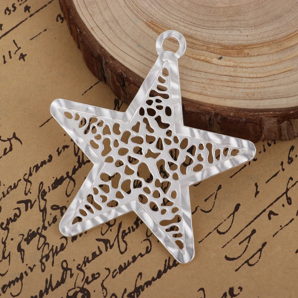 DoreenBeads Zinc Based Alloy DIY Pendant Pentagram Star Matt Filigree Fashion Components 76mm(3\