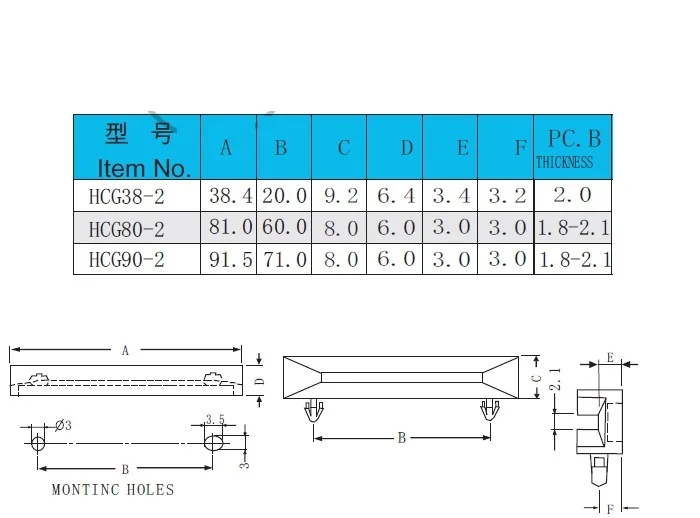 50pcs/lot HCG38-2 PCB Boards guide groov channel Slot track Snap-In Support rail enclosure pc spacer board fixing