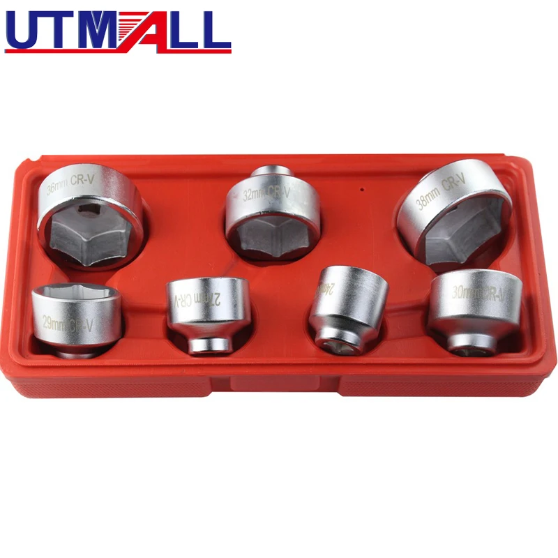 7PCS Oil Filter Cap Socket Wrench Tool Set For Benz BMW FORD 24mm 27mm 29mm 30mm 32mm 36mm 38mm