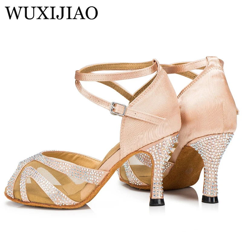 WUXIJIAO satin crystal rhinestone salsa tango ballroom dancing shoes Latin dancing shoes and dance shoes