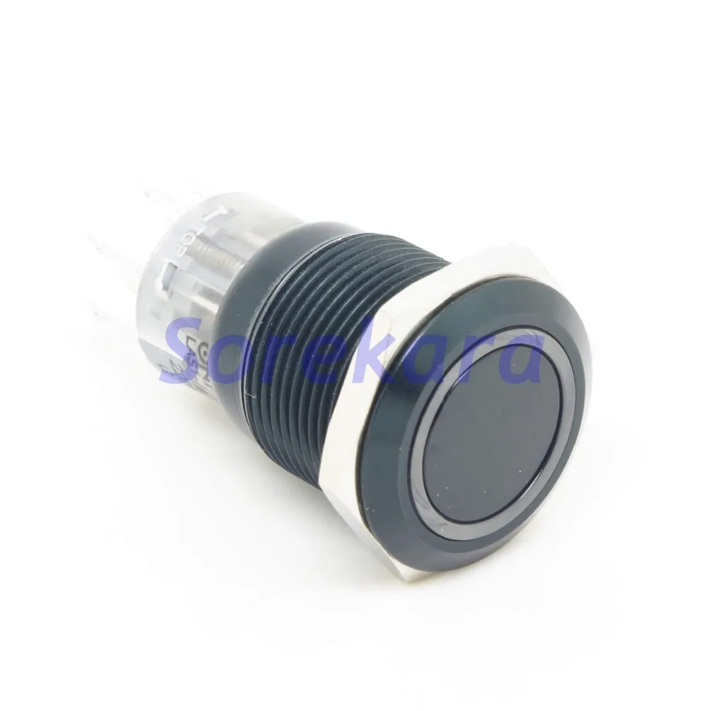 19mm Zn-Al Ring LED Color Green Momentary 1NO 1NC Pushbutton Switch Black Coating For Auto IP67 UL 6V/12V/24V/110V/220V