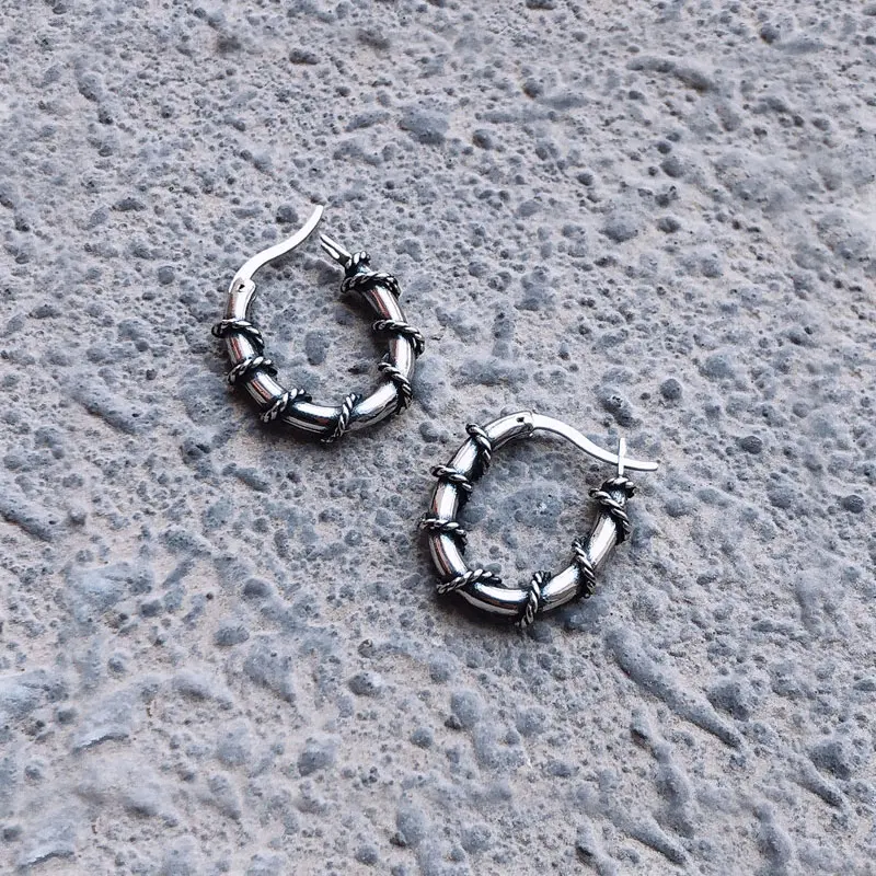 

Retro Titanium Steel Jewelry Individual Earrings For Men&Women PunkTwine Earrings Circle Korean geometric