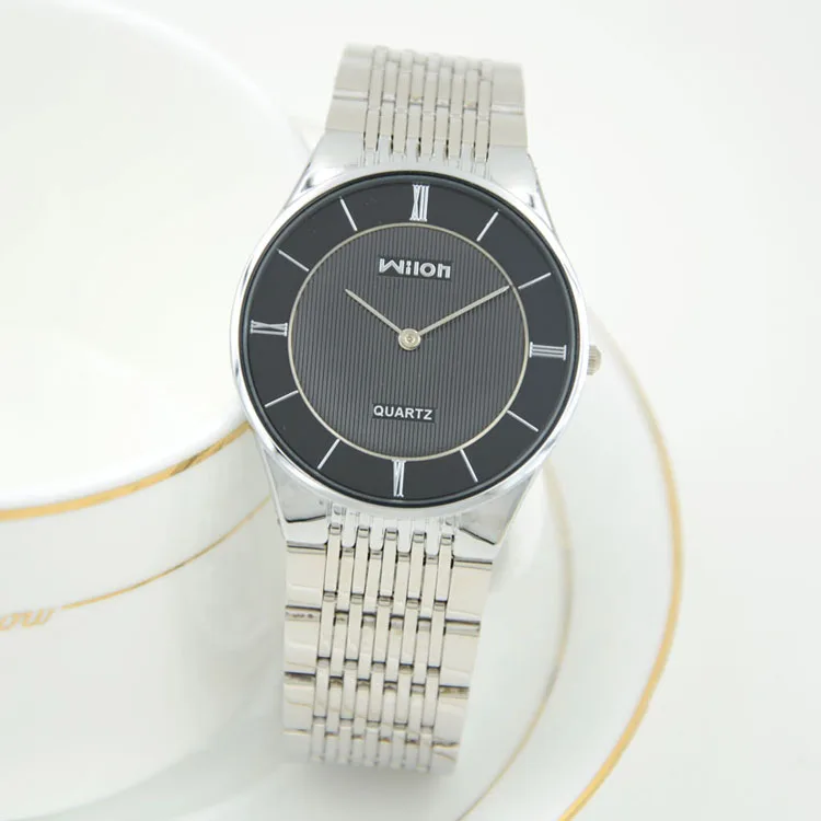 WILON-relojes de acero inoxidable para hombre y mujer, pulsera de cuarzo de 2 pines, estilo sencillo, para negocios y ocio