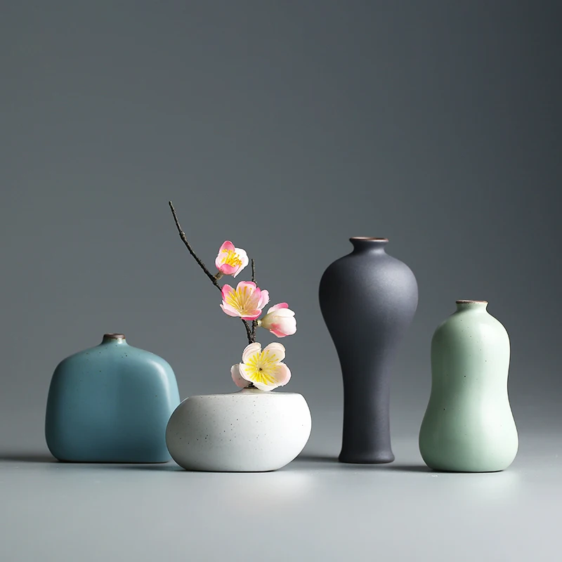 Chinese style ceramic vase home crafts Coarse pottery  porcelain mini Dried flower vases home decoration accessories modern