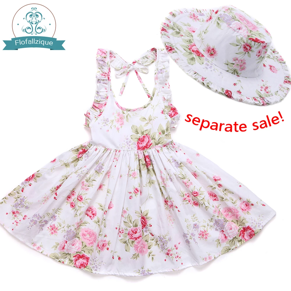 Flofallzique Baby Girls Dress Cotton Leaky Back Retro Floral Cute Sweet Fashion Kids Clothing Beach Outdoor Casual 1-12Yrs