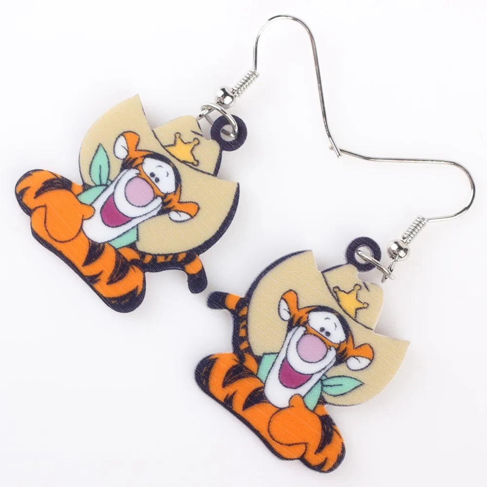 أقراط ماركة Bonsny طويلة على شكل نمر جميلة من الأكريليك مجوهرات جديدة لعام 2015 للبنات والنساء أقراط على أشكال كرتونية للأطفال إكسسوارات