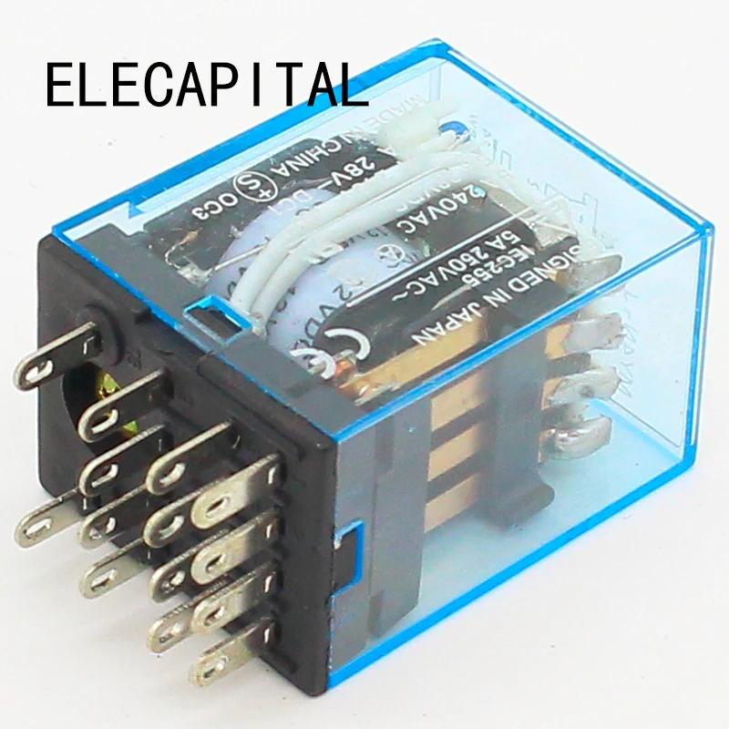 MY4 Power Relay MY4NJ with Din Rail Mount Socket Base 14 Pins 12V/24V 110V/220V MY4N Relay Switch