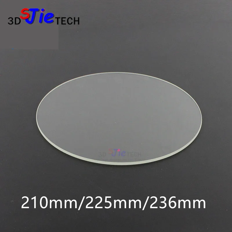 

210mm/225mm/236mm Round Borosilicate glass plate 3mm Thickness For DIY Delta Kossel 3D Printer Free shipping