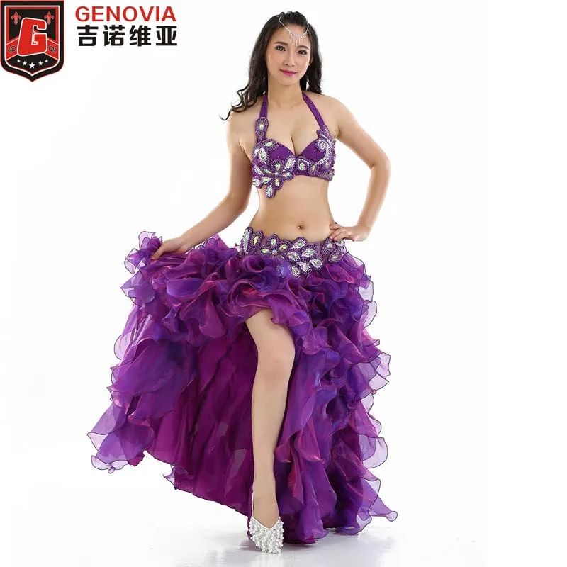 

Belly Dance Costume Outfit Set Diamond Bra & Belt Hip & Skirt Professional Egyptian Bellydance Costume Set