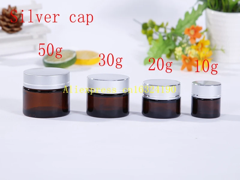 

500pcs/lot 10g / 20g /3 0g/ 50g Amber glass jars 50g cream jars skin care cream bottle cosmetic containers package bottles