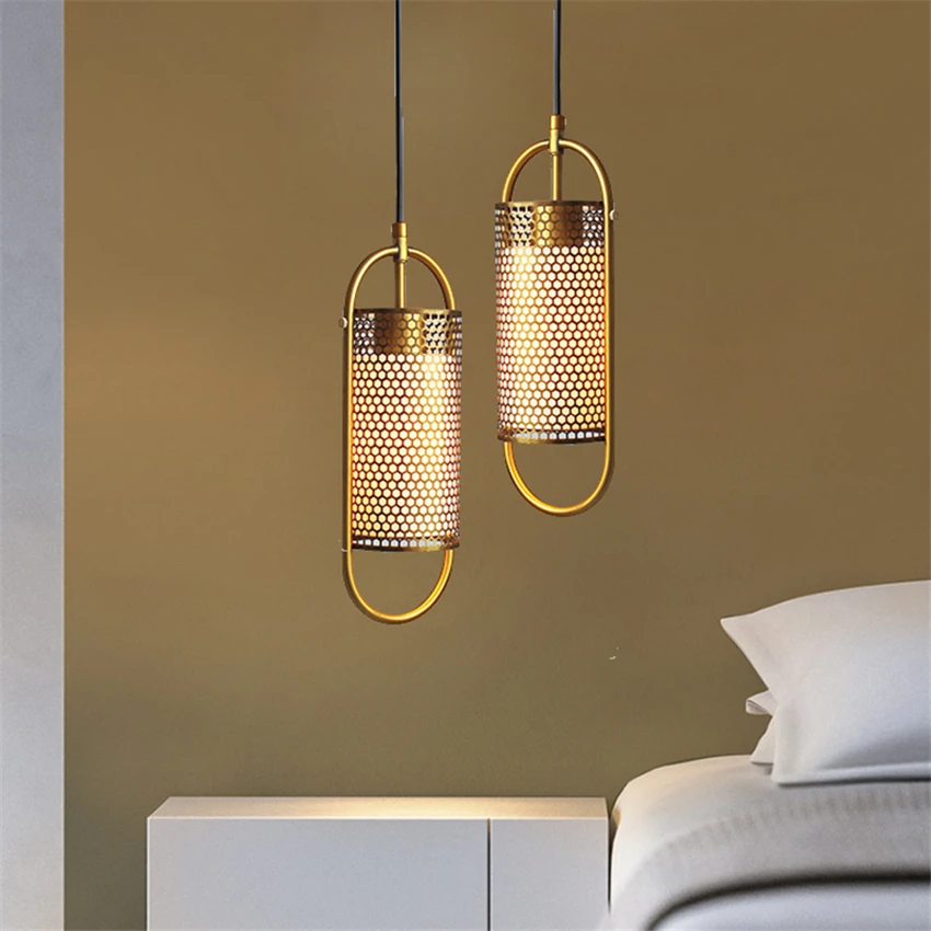 

Nordic Iron Mesh Tube Glass Pendant Lights Dining Room Living Room Bedroom Hanging Lamps E27 Deco Study Mirror Cabinet Fixtures