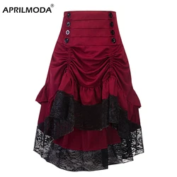 Falda gótica Steampunk de encaje para mujer, ropa de fiesta con volantes altos y bajos, Lolita roja, Medieval, victoriana, Punk, Skater, botón frontal