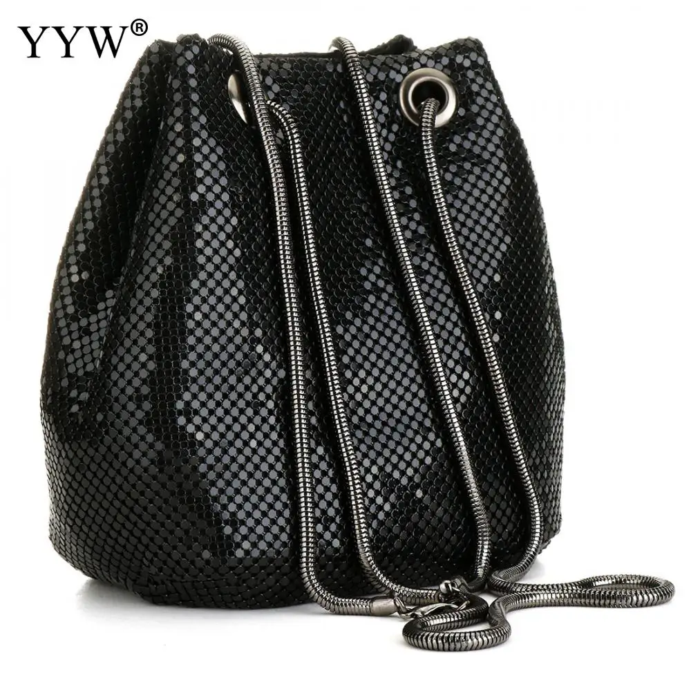 black Fashion Chain Shoulder Bag Evening Party Bucket Sequin Bag For Women 2020 Sliver Gold Purse girl Handbags Female dropship