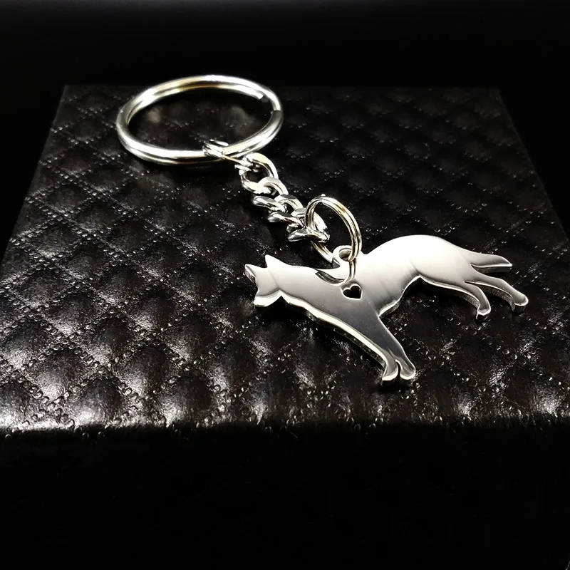 2024 Cute Shepherd Silver Color Stainless Steel Keychain for Women Fashion Dog Key Chain Jewelry llaveros para parejas K1328S01