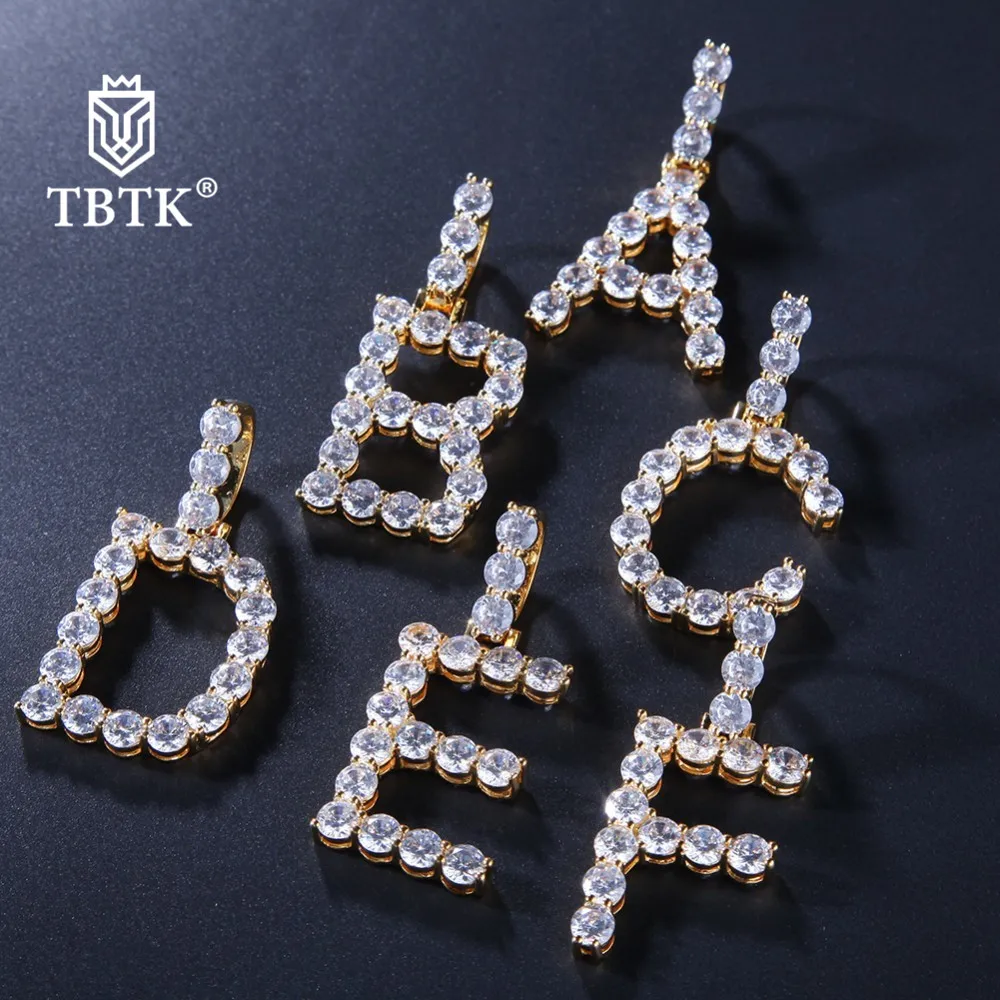 

TBTK A-Z 26 Alphabet Beautiful Initial Letters Pendant Chain Necklace Paved Full CZ Decoration Hiphop Jewelry