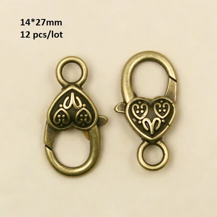 Новинка 2015, 5 различных размеров, бронзовые застежки в форме сердца, застежка для украшений, застежка для крючков