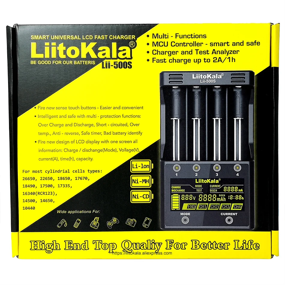 LiitoKala Lii-500S battery charger 18650 charger For 18650 26650 21700 AA AAA batteries Test the battery capacity Touch control