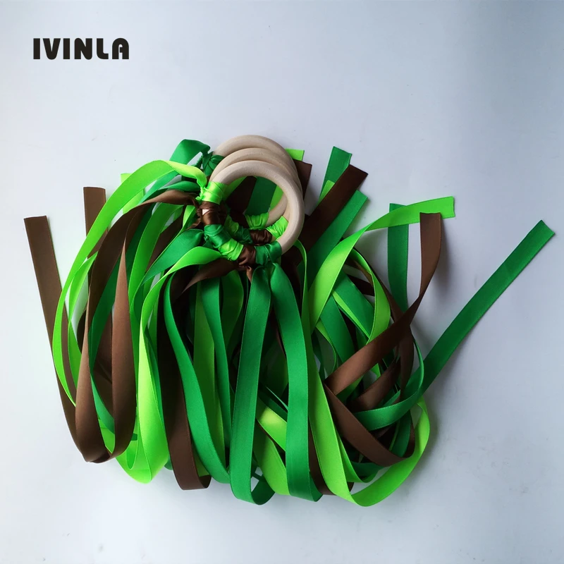 Newest 20pcs/lot Gren color wooden ring waldorf toys hand kite baby teether with bell for birthday party