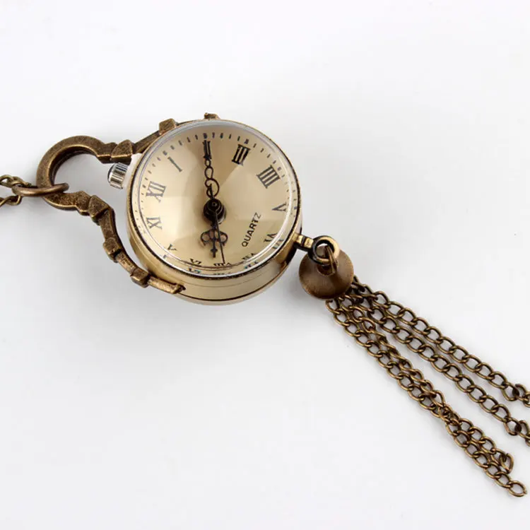 Antique Vintage Bronze mini Glass Ball Bull Eye Quartz Pocket Watch Necklace Pendant Women Gifts