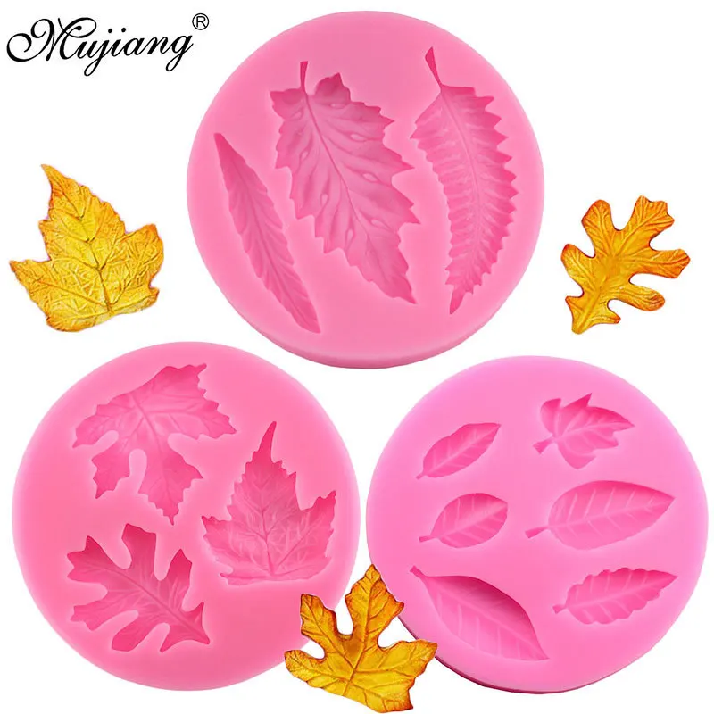 3Pcs/Set Fondant Leaf Candy Silicone Mold Sugarcraft Cake Decoration Cupcake Topper Polymer Clay Soap Wax Making Chocolate Mould