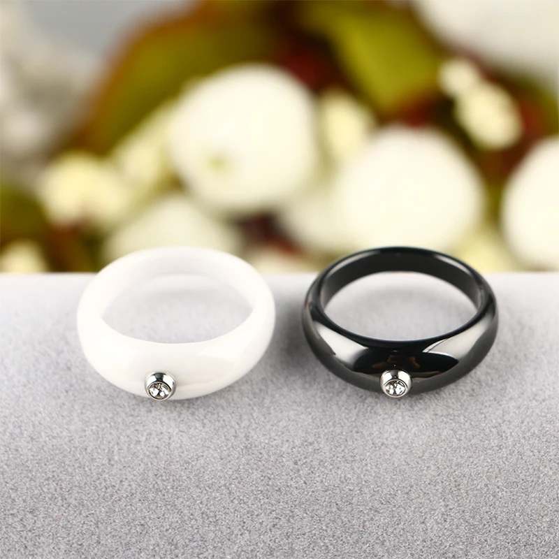 2018 Width Different Women Rings Plus Little Big CZ Crystal 4mm & 7mm Width Alien Shape Ceramic Rings Anniversary Gift Jewelry