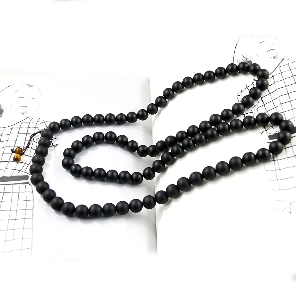 Natural Matte Black Onyx Handmade Necklaces 10mm Beads Mala Necklace Long Necklace Energy Men Jewelry