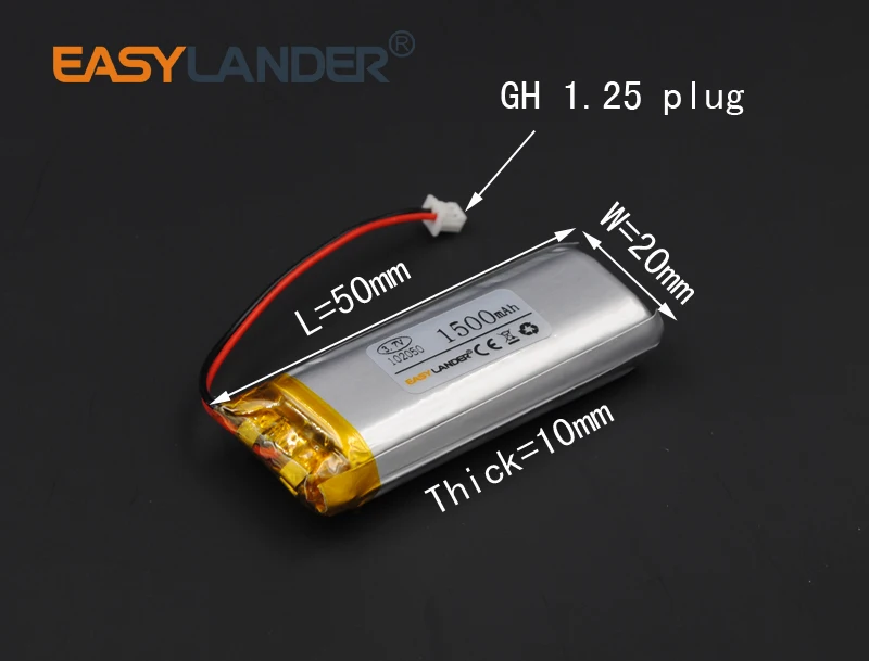 JST1.25 2pin 102050 3.7V 1500mAh Rechargeable Lithium Li-ion Polymer Battery 982050