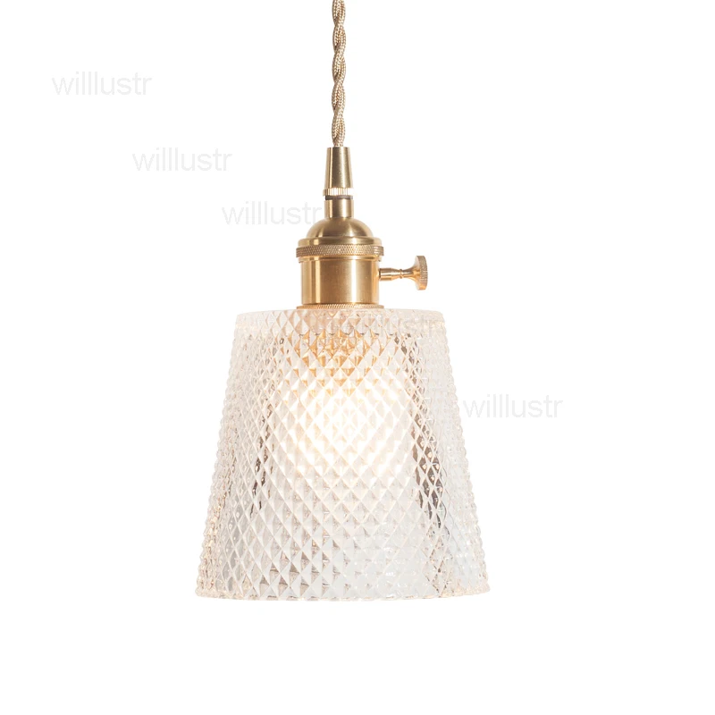 Nordic vintage crystal pressed glass pendant light dinning room home hotel restaurant loft light copper head suspension lamp