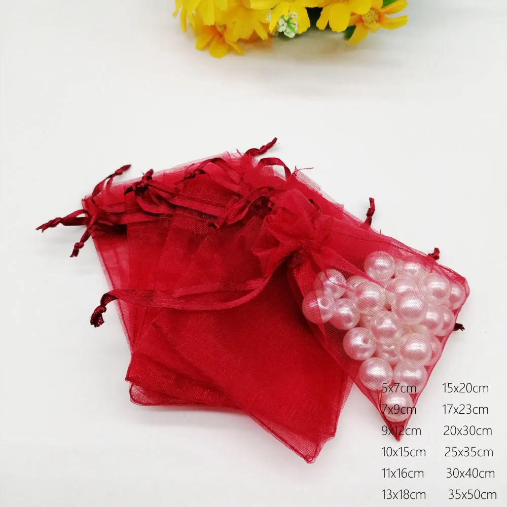 

Wine Red Organza Bag Drawstring Pouch Bag Jewelry Box Gift For Earring/Necklace/Ring/Jewelry Display Packaging Bags Organizer