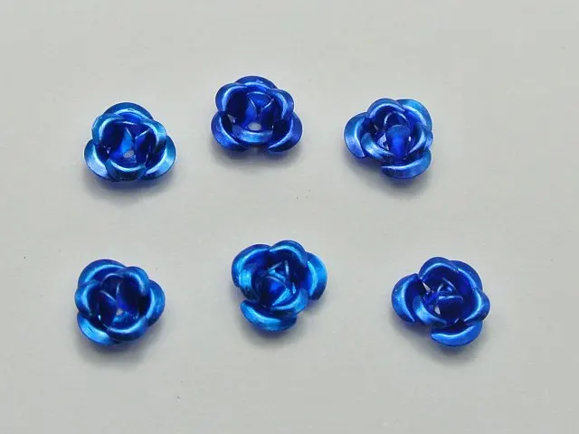 200 Royal Blue Aluminum Metal Rose Flower Beads 6mm Finding